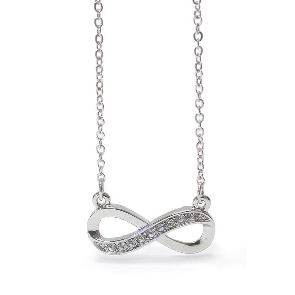 Infinity Symbol Necklace White Gold Plated Pendant with Crystals - Picture 2 of 6
